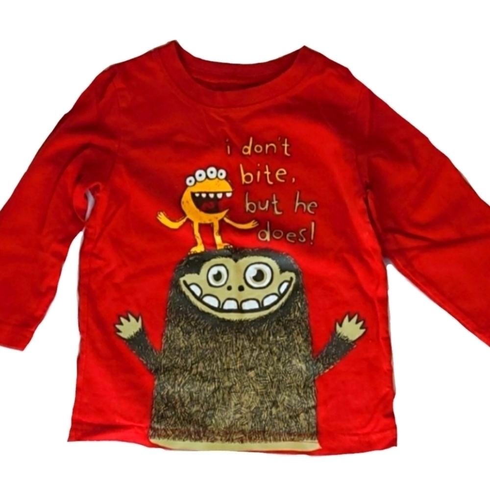 Vintage Y2K 24 Months Baby Red Circo Monster Graphic Long Sleeve Tee Tshirt